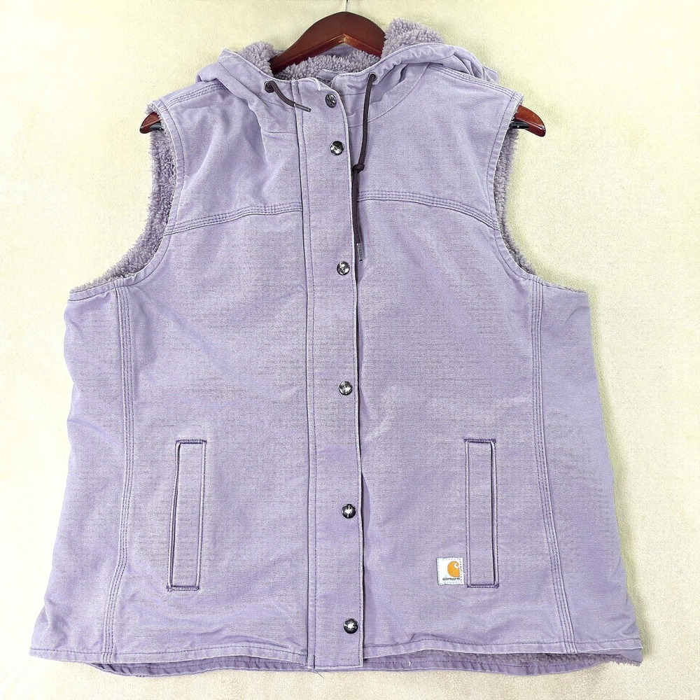 Carhartt Womens XL Purple Sherpa Lined Hooded Canvas Vest 100820 Lilac Duck